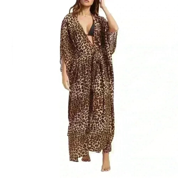 New with tag Good American Goddess Leopard Robe Kimono Shawl Cover Up - Picture 10 of 10